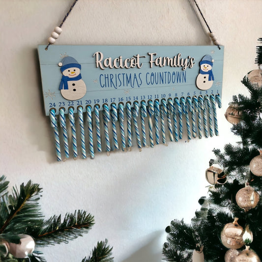 Candy Cane Countdown (Snowman - Blue & White)