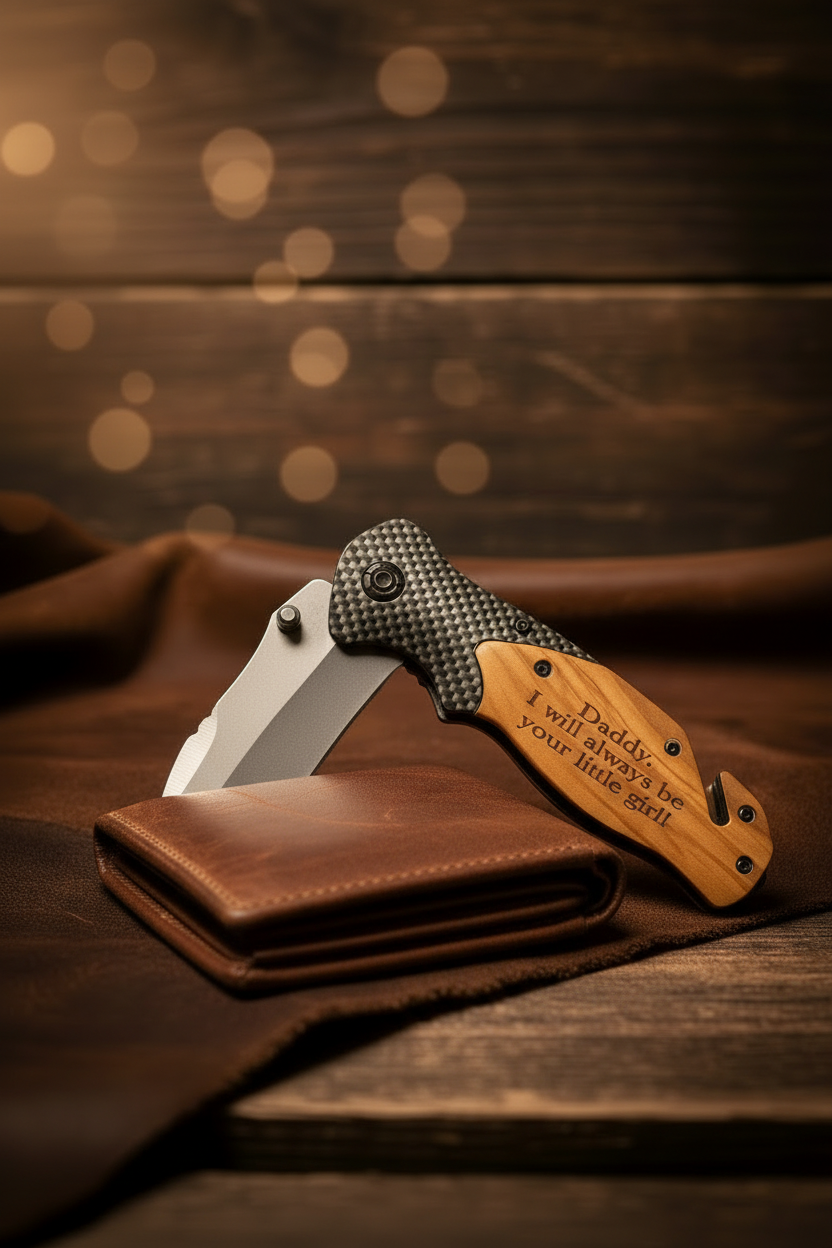 Personalized Engraved Pocket Knife with Olive Wood Handle – Gift for Him