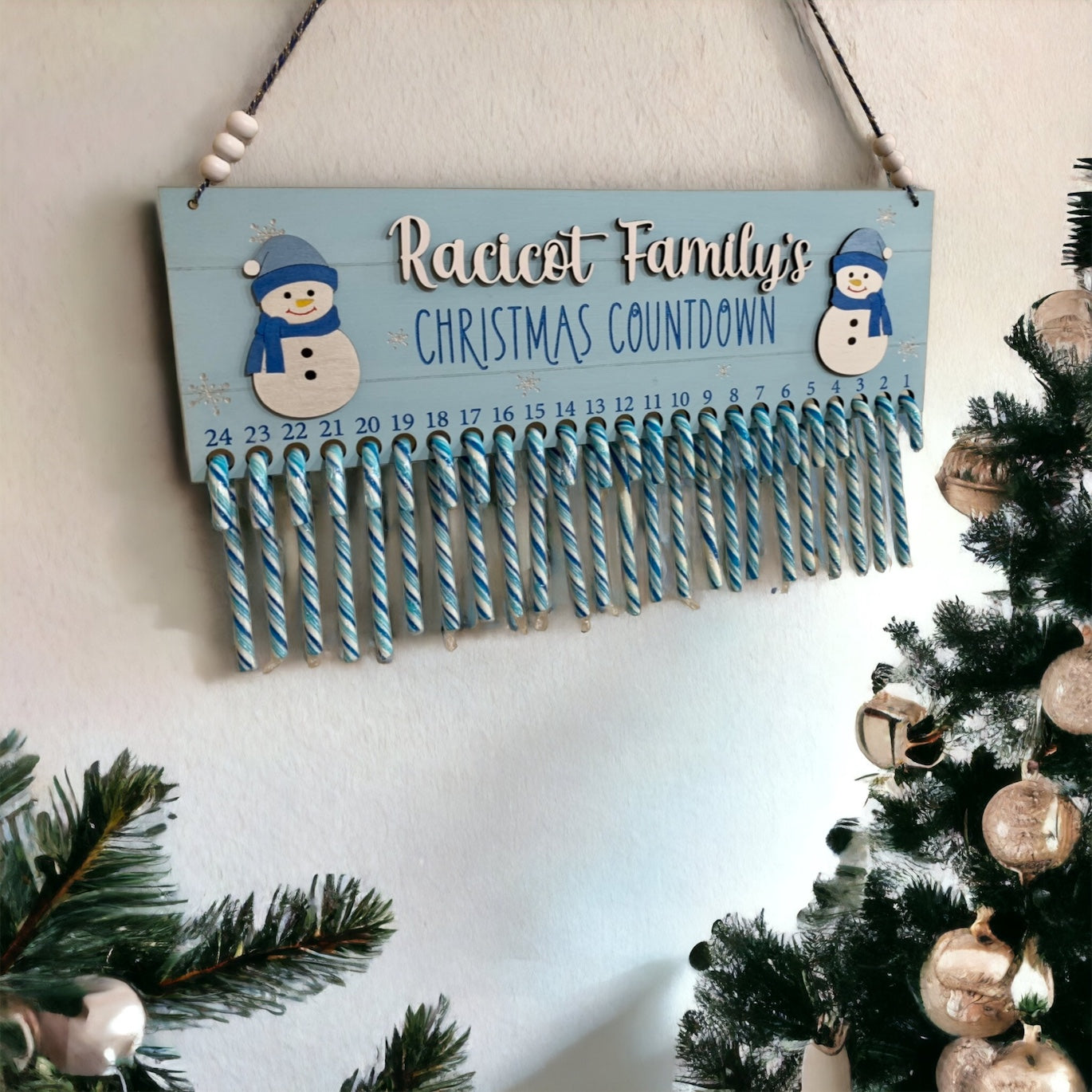 Candy Cane Countdown (Snowman - Blue & White)