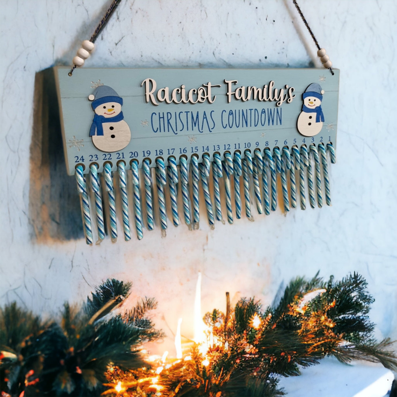 Candy Cane Countdown (Snowman - Blue & White)